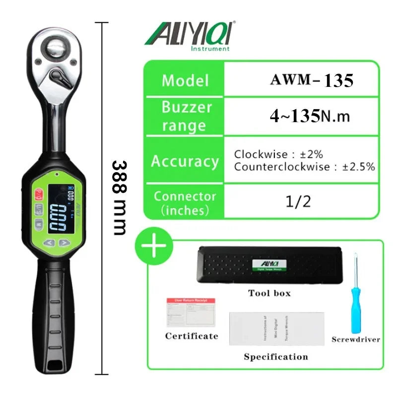 AWM 1/4,3/8,1/2 Screen Display And Regular Display  Portable Preset Wrench Bidirectional Ratchet Head Mini Digital Torque Wrench