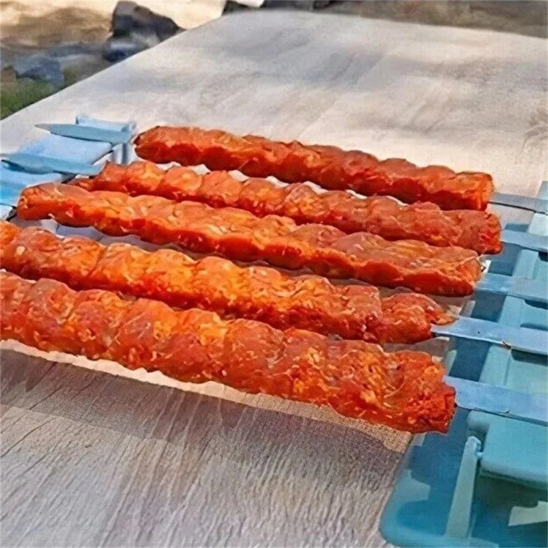 Single Row Kebab Maker Kebab Press Maker BBQ Meat Skewer Machine Reusable Plastic BBQ Skewer Maker Kebab Preparation BBQ Tools