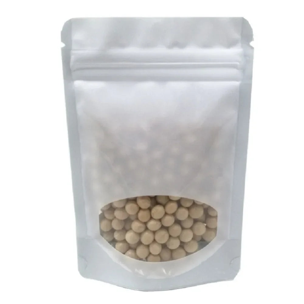 100Pcs Glossy Colors Aluminum Foil Stand Up Zip Lock Pouches with Clear Window Plastic Packaging Bag Gift Snacks Beans