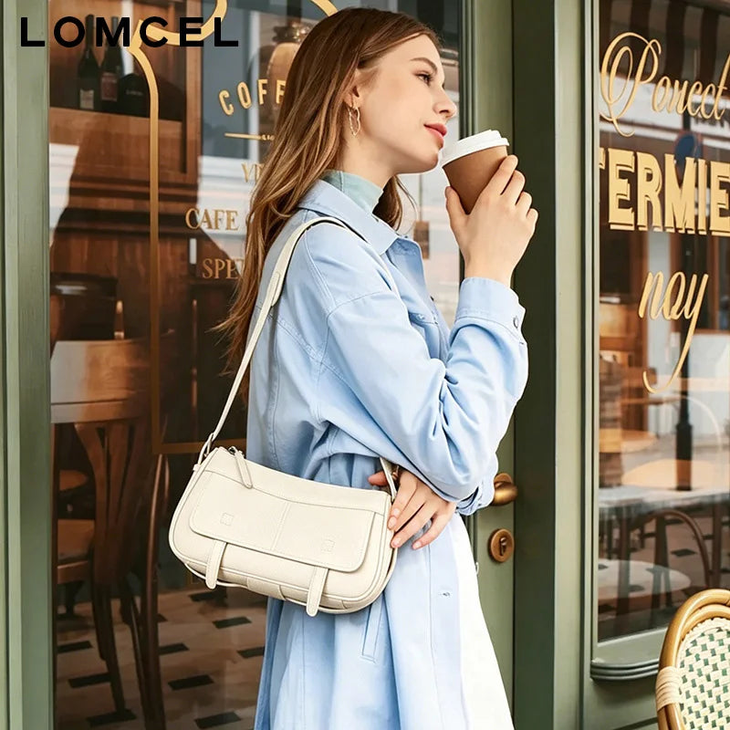 LOMCEL TOGO cowhide messenger bag for postal delivery, casual and versatile, retro for daily commuting, single-shoulder cross