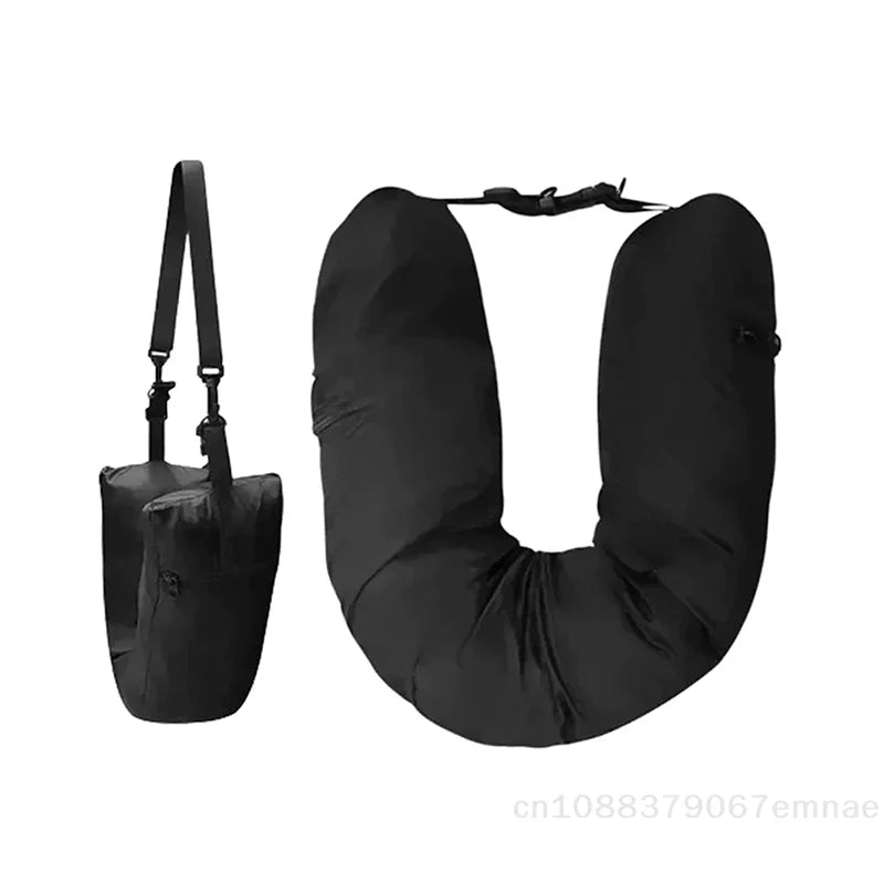 Portable Travel Neck Pillow Self-Filling Stuffable Support Cushion for Car with Refillable Design - On-the-Go Comfort
