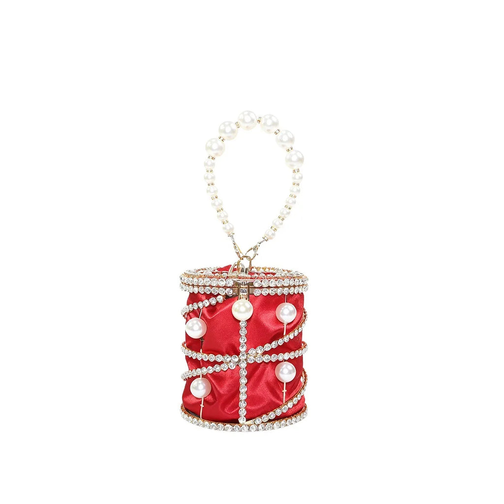 2026 Women's Pearl Bird Cage Bag Hollow Banquet Bag Shiny Light Luxury Dinner Clutch Bag