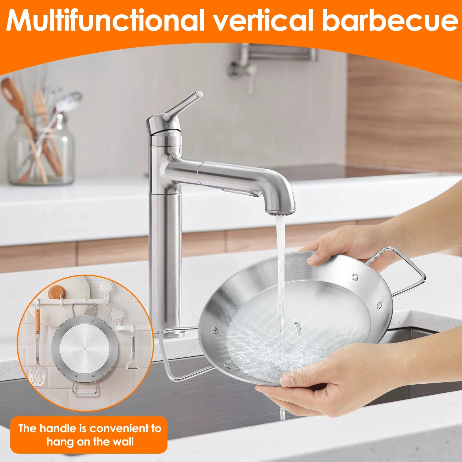 Stainless Steel Vertical Skewer BBQ Heavy Duty Stand Up Barbecue Skewers Roasting Drip Pan Chicken Roaster Rack Outdoor Garden