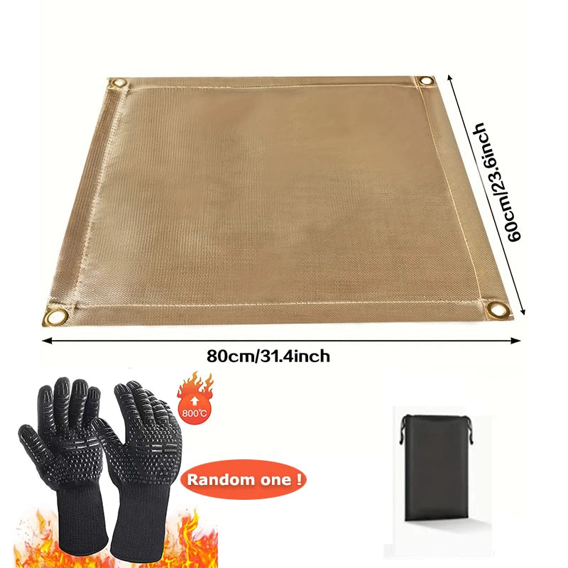 Outdoor Fireproof Cloth Heat Resistant Fabric Fiberglass Mat with Storage Bag for Camping Grill Picnic Barbecue Flame Protector