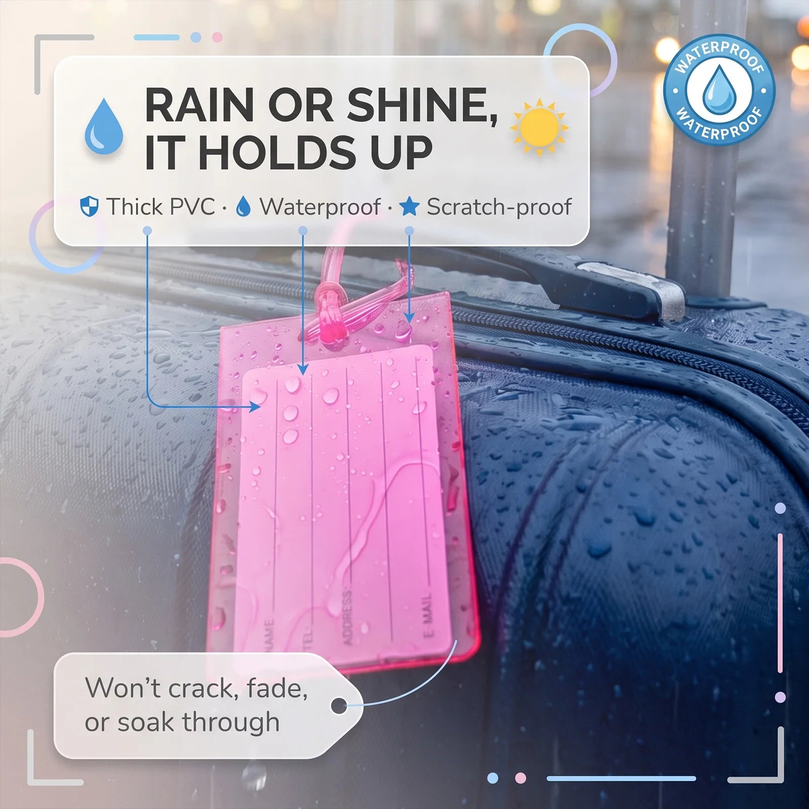 48/100 Pcs PVC Luggage Tag Waterproof Flexible Suitcase Label Multi Colors Card Cover Luggage Tag for Baggage Travel Accessories