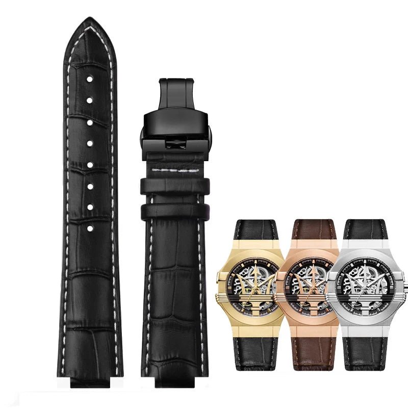 For Maserati Genuine Leather Watch Band R8821108025 R8821108039/8038/8035/8025 Trident Raised Mouth Strap Watchband 21mm 24mm