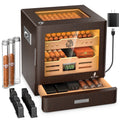 Cigar Humidor Cabinet,LED Lighting,Digital Hygrometer,2 Humidifiers,Cigar Tube,Desktop,Cedar Wood,with Drawer up to 100 Cigars