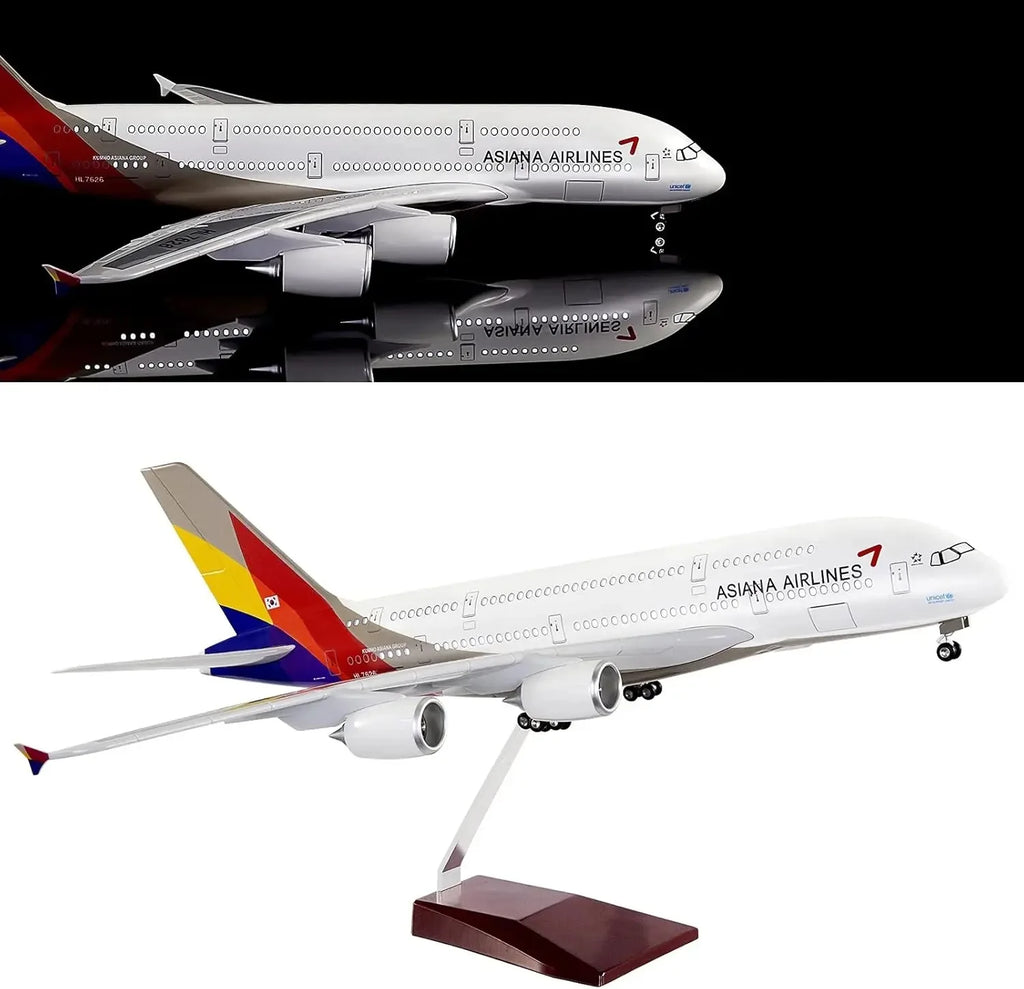 Asiana Airlines A380 Passenger Aircraft Metal Model 1:160 Scale 45cm Resin Material Features Lights and Tires Collector's Grade
