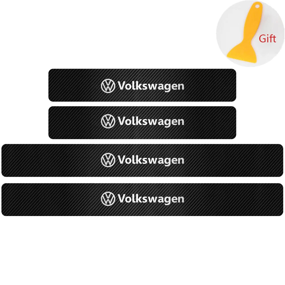 4Pcs Car Door Carbon Fiber Sill Scuff Plate Decoration Sticker For Volkswagen GTI Golf Caddy Passat CC Lavida Sagitar Scirocco
