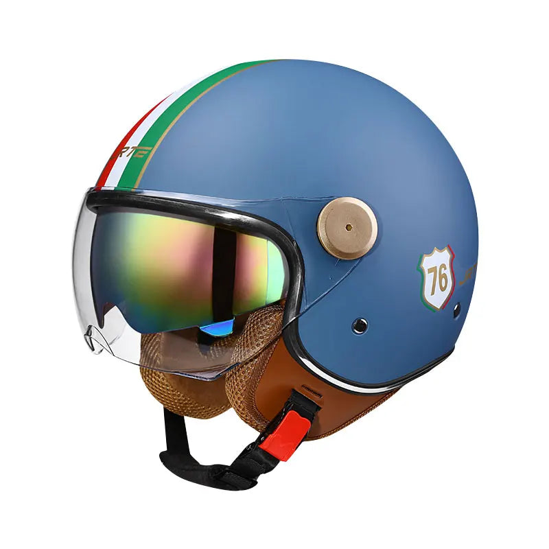 Fashion Grey Double Lens Open Face Motorcycle Helmets DOT ECE Approved Men Women Vintage Jet Helmet Retro 3/4 Open Half Helmet