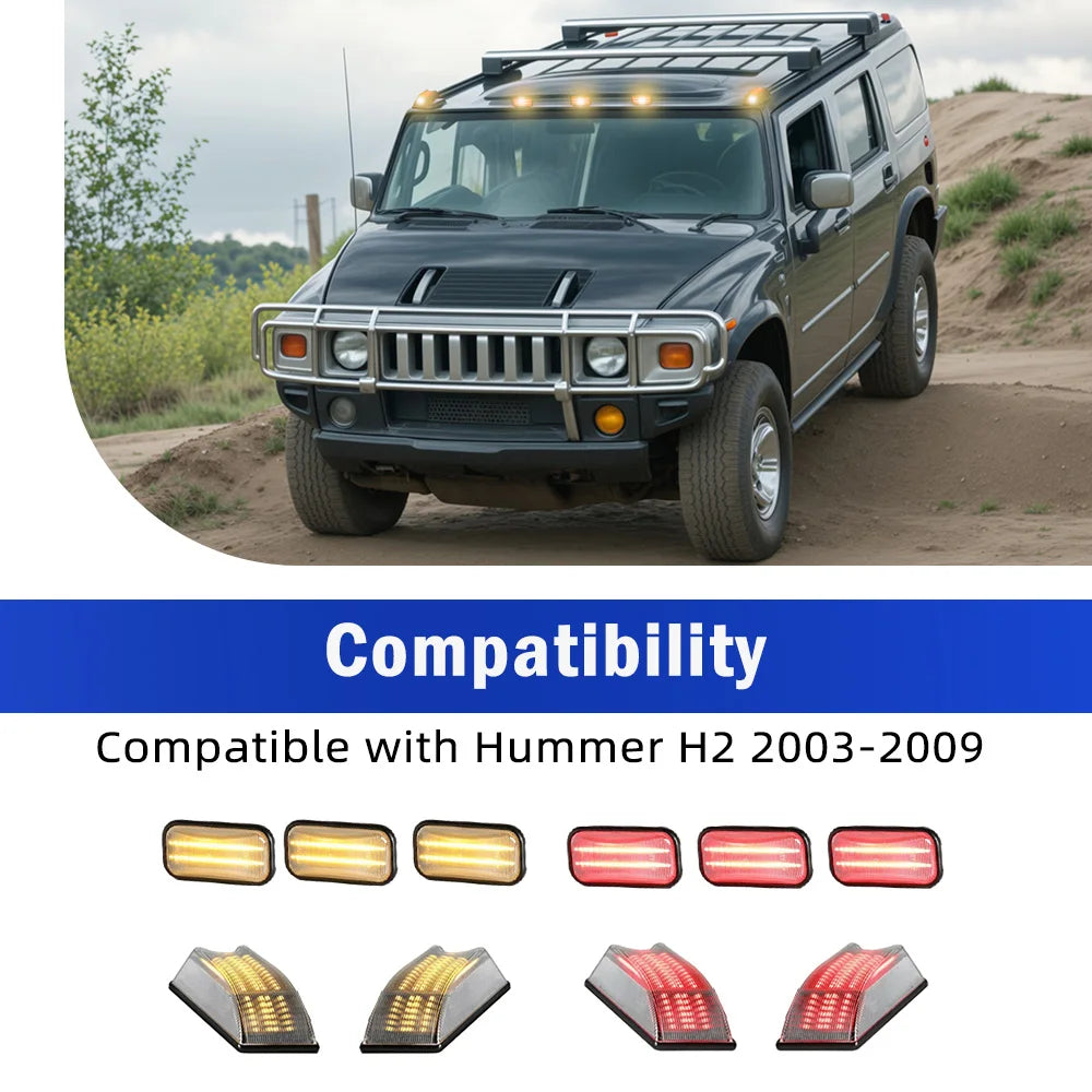 LED Roof Marker Lights Transparent /Smoke Cover Fit for Hummer H2 2003-2009 25809312, 16531442, 15060525