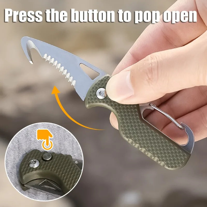 Multifunctional Keychain Knife Pocket Folding Knife Stainless Steel Blade Rustproof Wear Resistant for Outdoor Hiking Survival