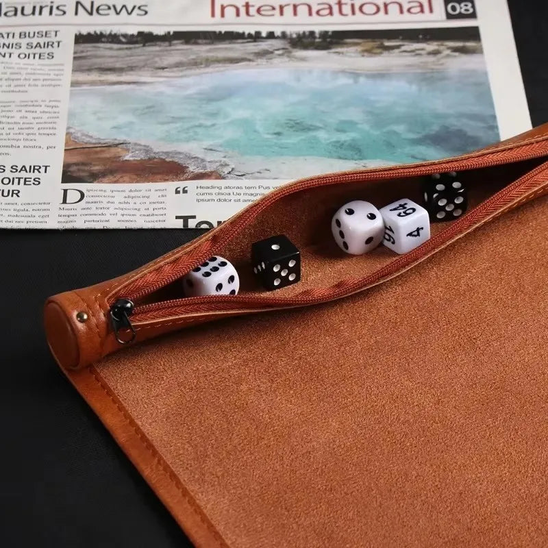 Foldable Dice Rolling Mat Tray with Zipper PU Leather Dice Bag for RPG DND Multi-Sided Dice Storage Bag Game Accessories