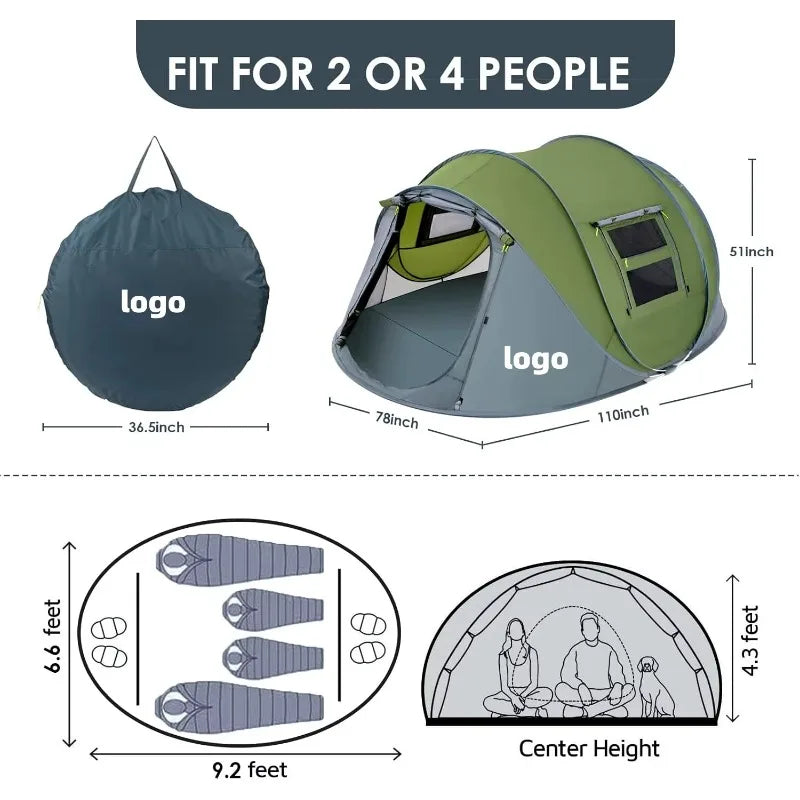 Multi-Person Easy Pop-Up Tent for Big Families Portable One Bedroom Structure for Outdoor Camping for 2/3/4/5/6 People