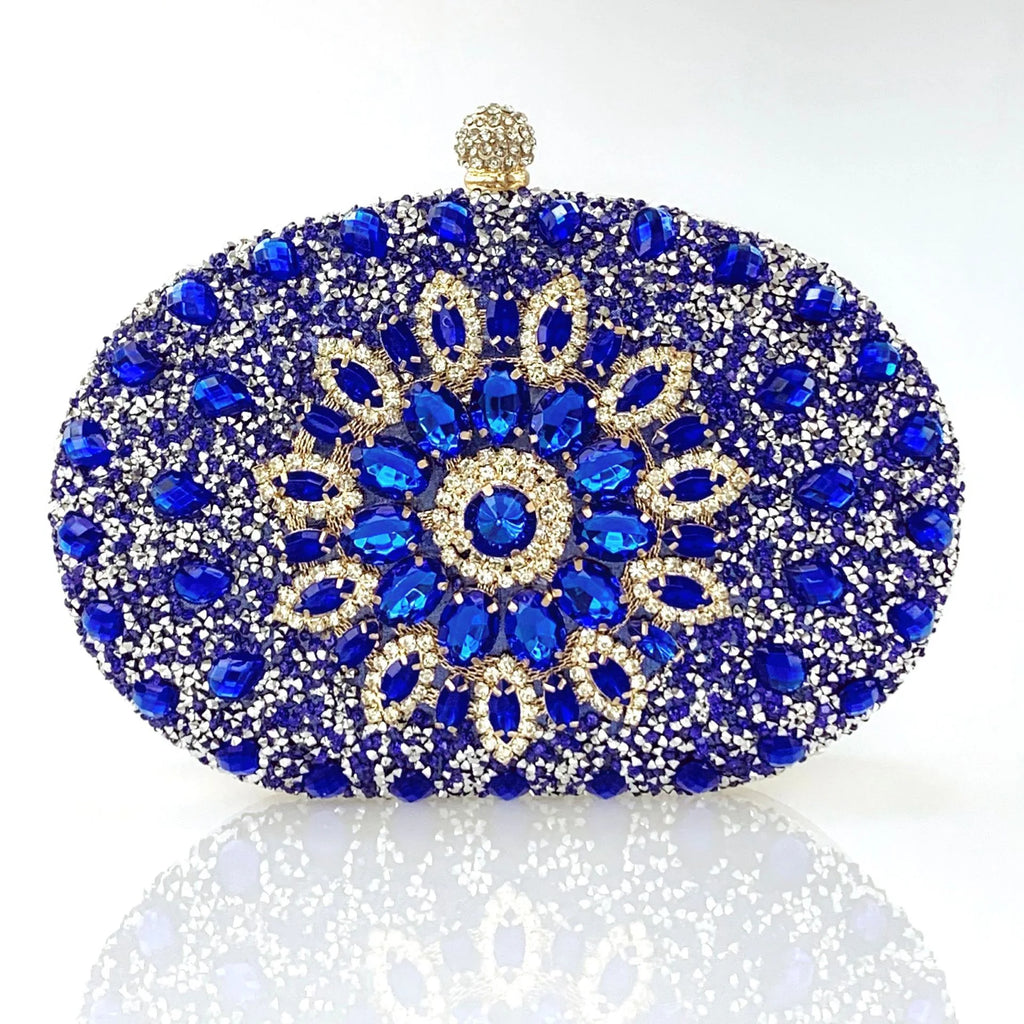 Flower Rhinestones Evening Bags Metal Prom Clutch Diamonds Clutch with Chain Shoulder Handbags Wedding Female Dress Purse Gift