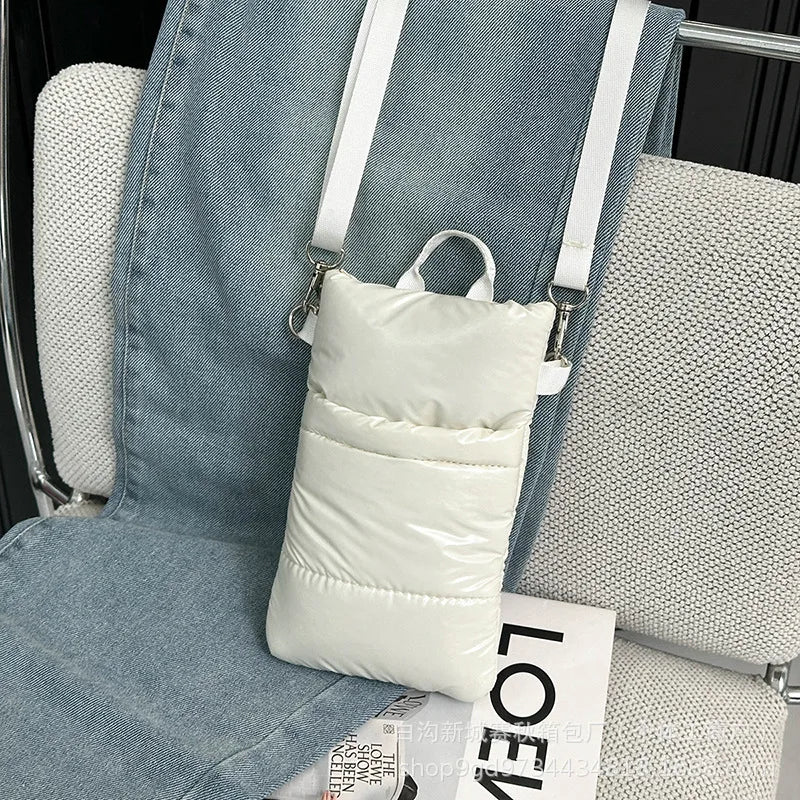 Fashion Women Mobile Phone Bag Shoulder Crossbody Bags Designer Candy Color Cotton Padded Soft Phone Pouch Female Purse Wallet