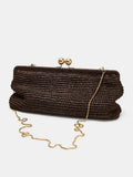 Handmade Woven Clutch Bag For Women Coffee Raffia Handbag with Chain Crossbody Summer Beach Bag
