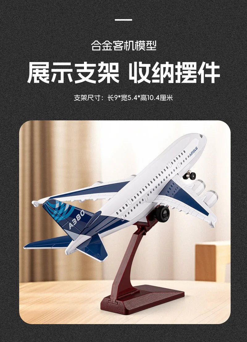 1pc China Eastern A380 Airplane Model Toy Metal Doors Opened Music Light Pull Back Wheels Aircraft Collection Gifts Ornaments
