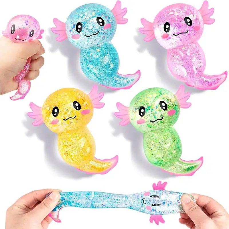 [J]Glitter Stress Relief Decompression Axolotl Toy Cute Malt Sugar Squeeze Fidget Toy For Adults Kids Adults Birthday Party Gift