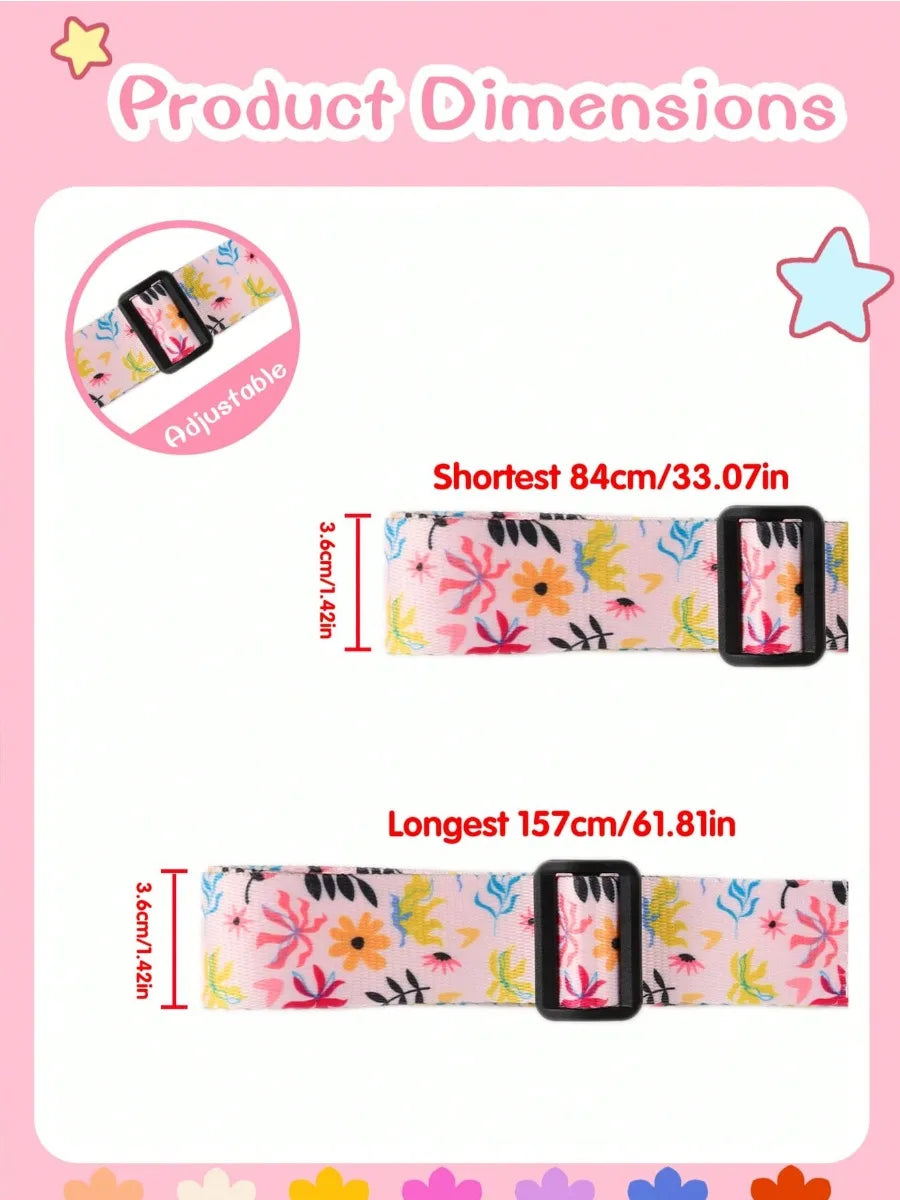 Adjustable Luggage Strap for Suitcase, Cute Print Travel Luggage Belt with Buckle, Soft Fabric Anti-loose Suitcase Binding Strap