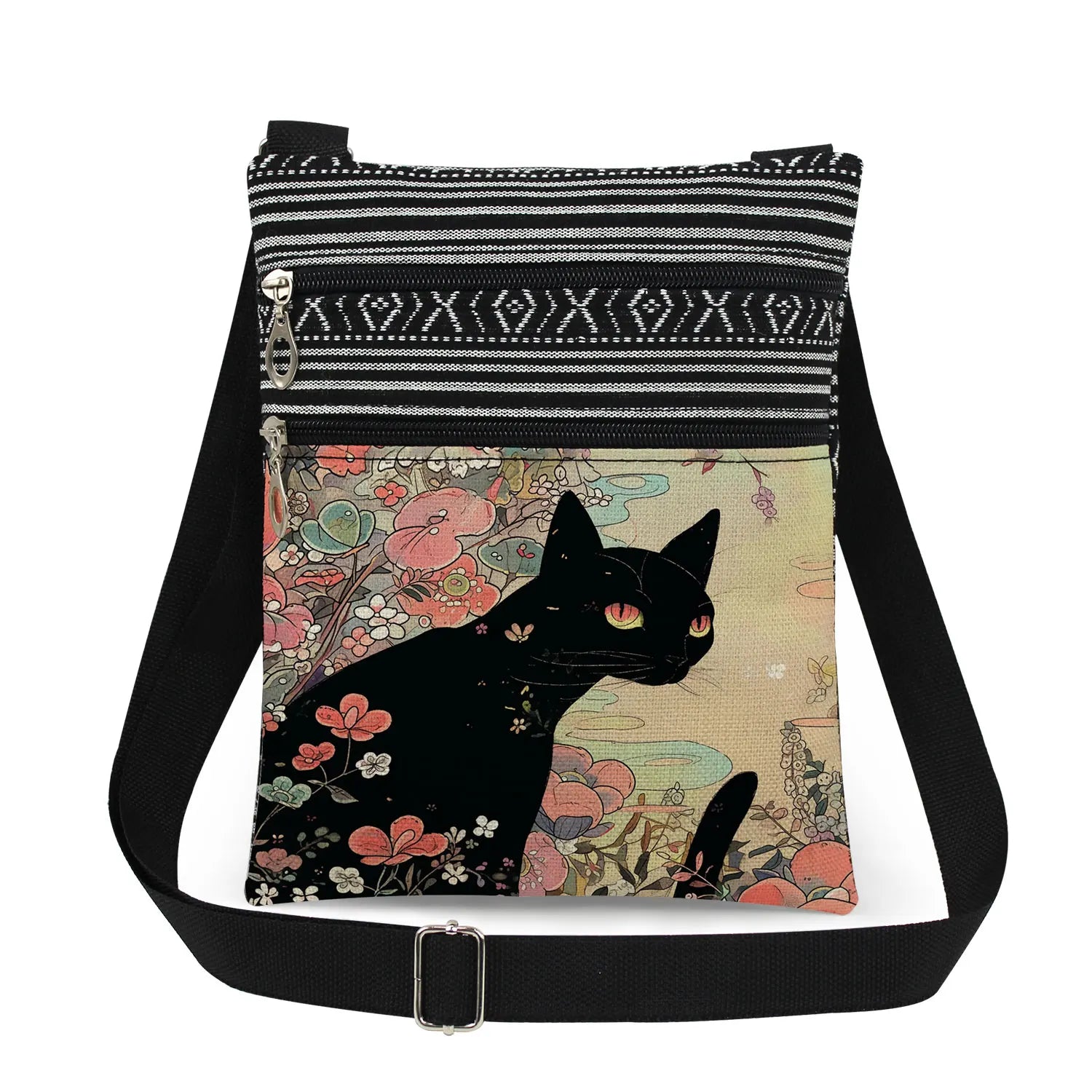 Cute Cartoon Black Cat Print Crossbody Bags Shoulder Bags For Women Daily Travel Portable Small Messenger Bags Catkeeper Gift