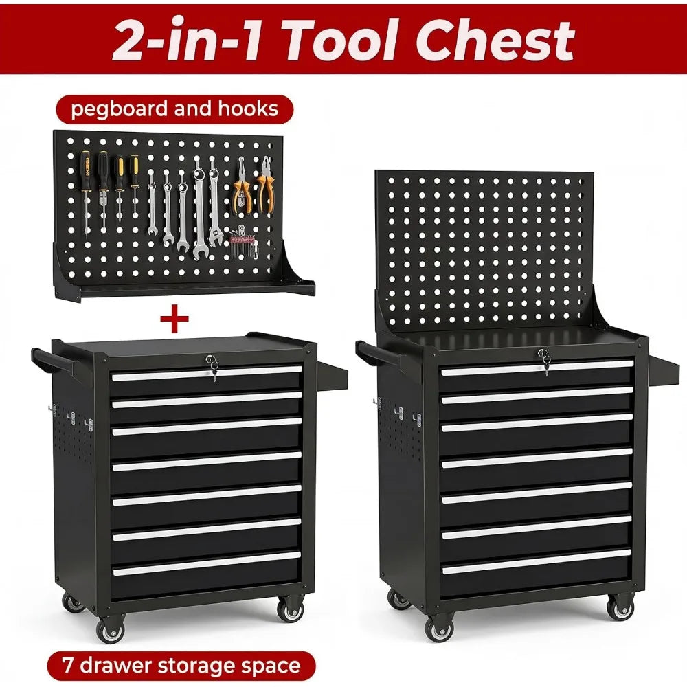 Rolling 7-Drawer Tool Chest: Locking Metal, Sliding Drawers for Workshop Storage (Assembly Needed)