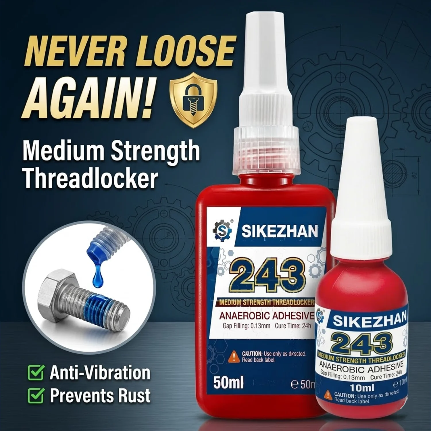 243 Threadlocker Blue Medium Strength Anaerobic Adhesive Screw Glue Anti-vibration Locking Agent for Car Motorcycle RC Repair