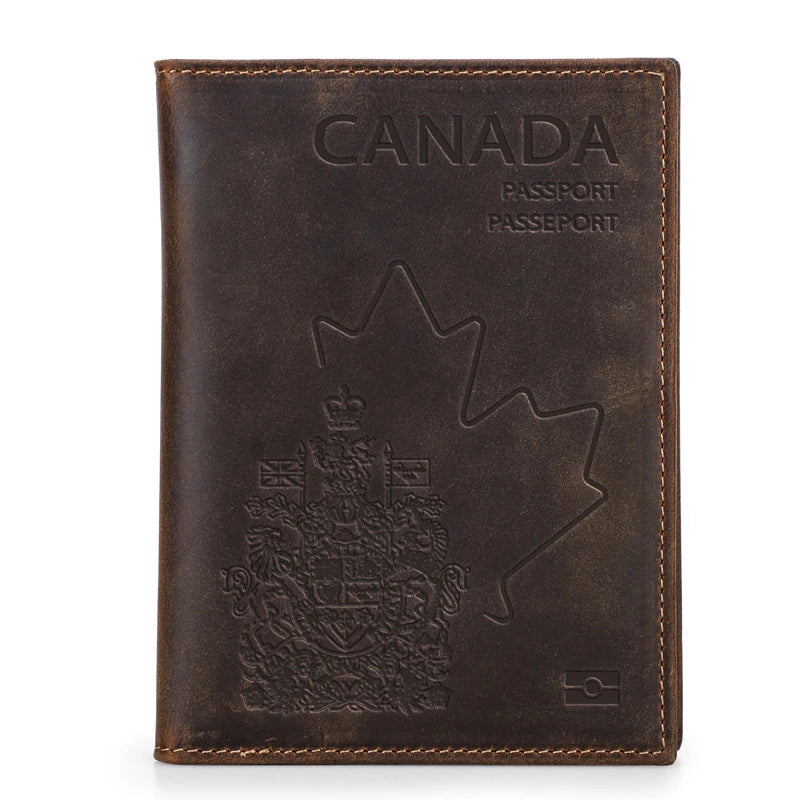 Genuine Cow Leather Passport Holder with AirTag Case - RFID Blocking Travel Wallet, Anti-Lost Pocket & Card Holder for Men Women