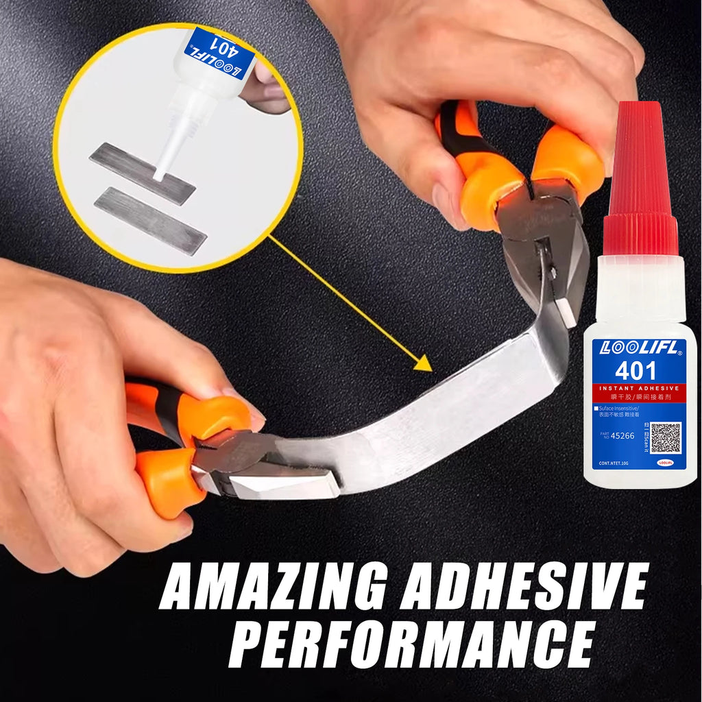 6PCS 401 Super Glue Instant Quick-drying Cyanoacrylate Adhesive Leather Rubber Glass Wood Metal Strong Bond Liquid Glue Tool 10g