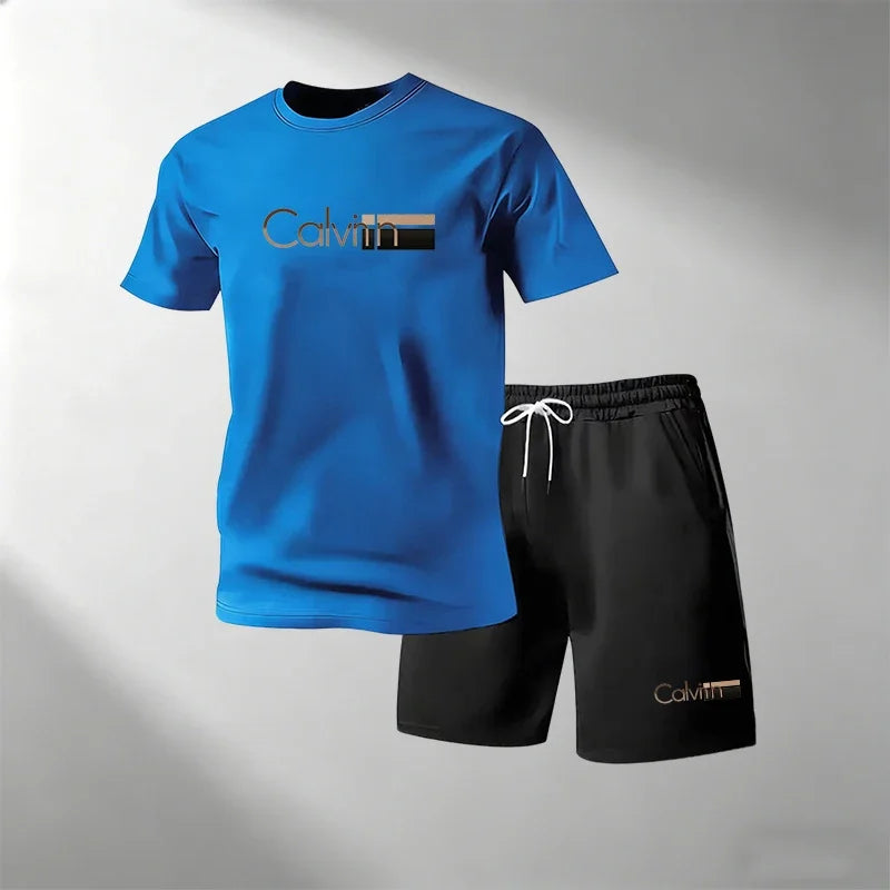 2026 Summer Men Streetwear Two Piece Set O Neck T Shirt Sports Shorts Quick Dry Fitness Running Outfit Fashion Casual Tracksuit