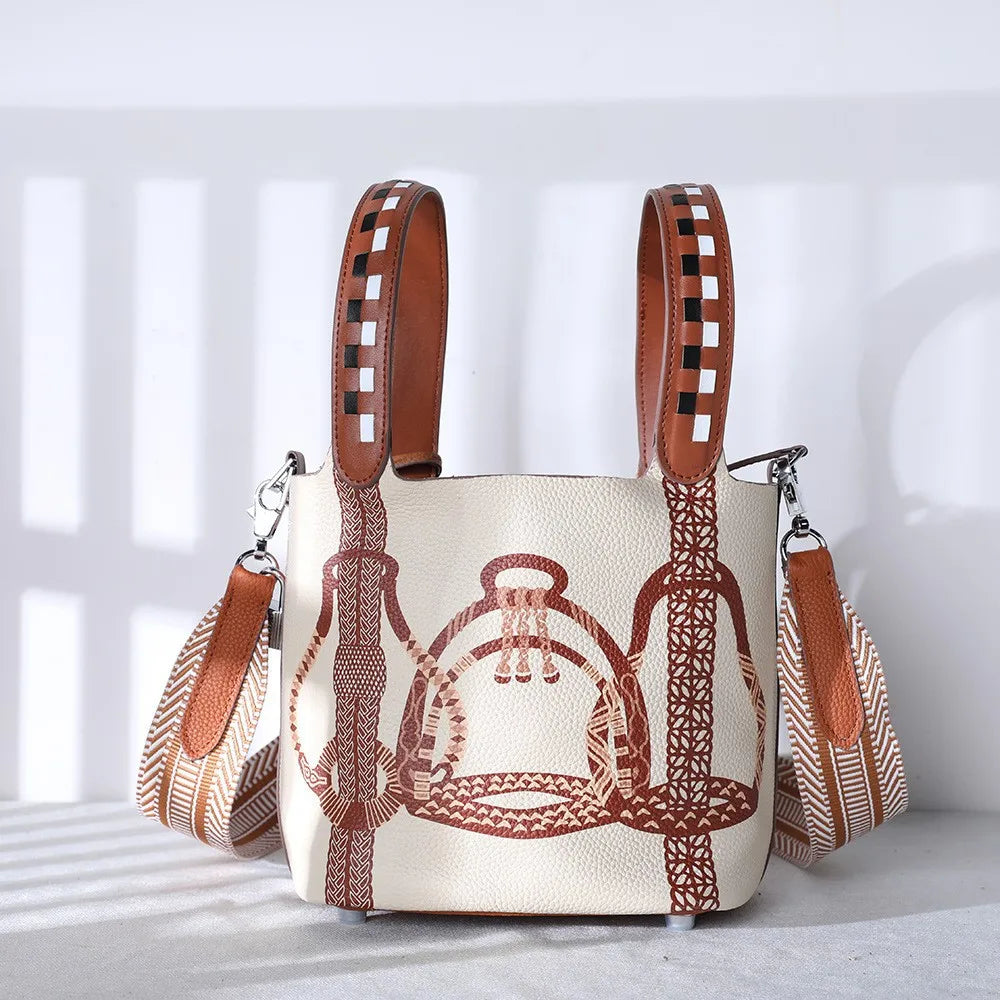 сумка женская Top Grain Cowhide Color Painting Boston Bag Black Daily Use 2026 Spring Handheld