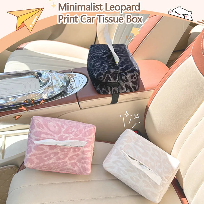 1pc Car Supplies Black/Pink/Beige Car Tissue Box Leopard Print Car Seat Back Paper Box Cute High-End Car Tissue Bag Multifunctio