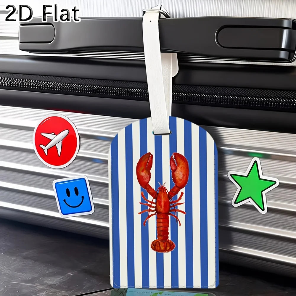 Lobster Pattern Luggage Tag with Blue and White Stripes Travel Suitcase Baggage Identifier Tag for Luggage Bag Additions