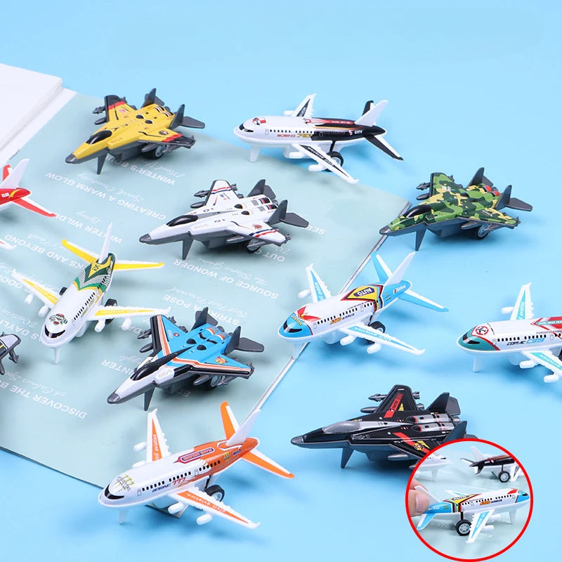 8pcs/set Mini Alloy Metal Airplane Model Plane Diecast Fighter Skipper Aircraft Toy for Boy Pull Back Vehicles Christmas Gifts