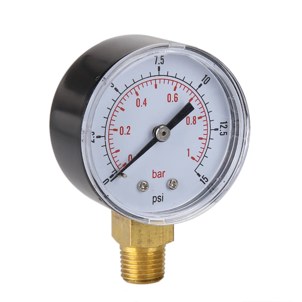 Low Pressure Gauge for Fuel Air Hydraulic 50mm 0/15 PSI 0/1 Bar 1/4 BSPT Dial Manometer Household Water Oil Gas Pressure Tester