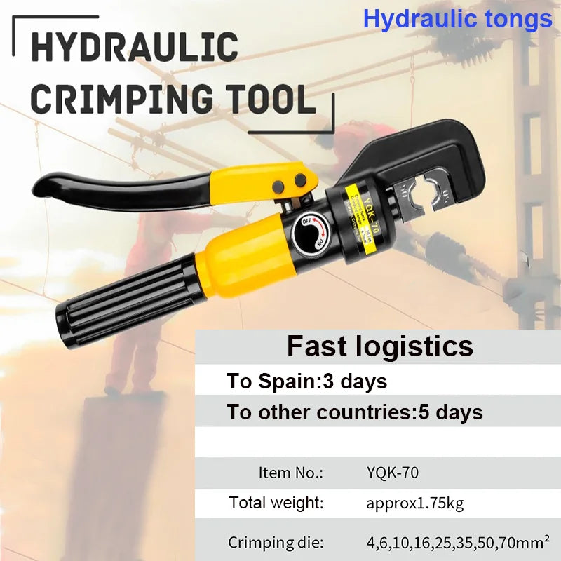 4-70mm² Hydraulic Crimping Pliers YQK-70 Pressure 8T Home Hydraulic Tools Hydraulic Pliers DIY Cable Terminal Crimping Pliers