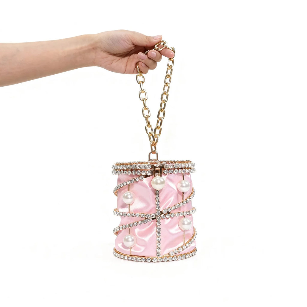 2026 Women's Pearl Bird Cage Bag Hollow Banquet Bag Shiny Light Luxury Dinner Clutch Bag