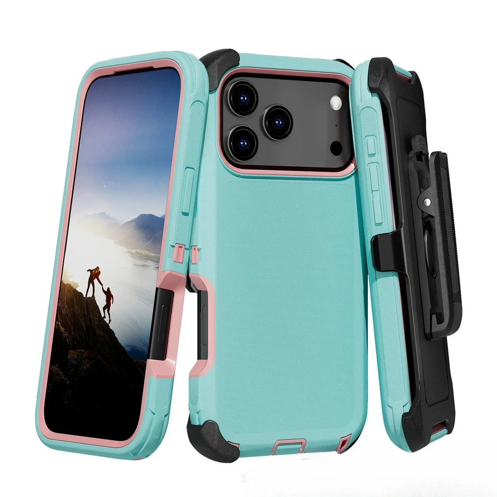 Rugged Shockproof Case with Belt Clip 2-Tone Design Heavy Duty Protection Armor Shell for IPhone 17 Air 16 15 14 Plus 13 Pro Max