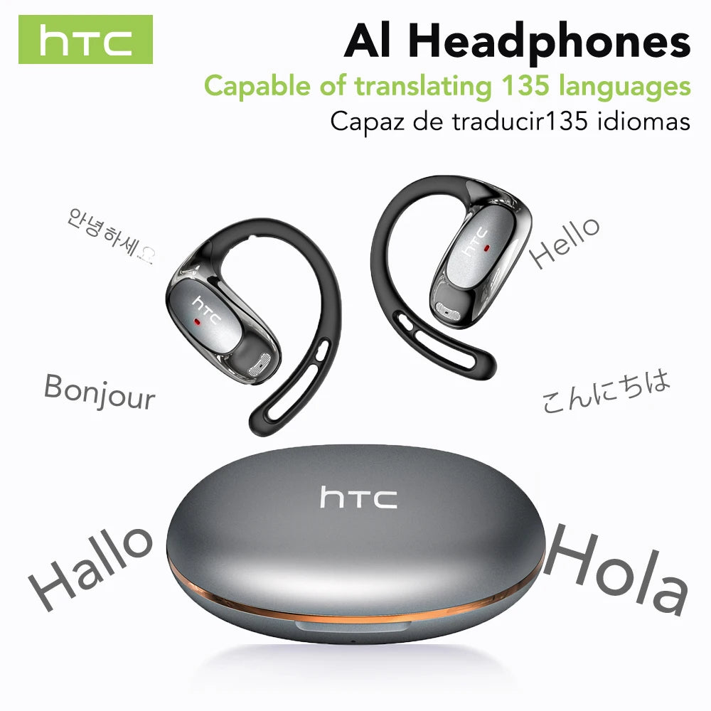 Bluetooth Auricles HTC NE35 2026 AI Real-Time Language Translator Earbuds 134 Languages BT6.0 IPX5 90H Battery Wireless Headset