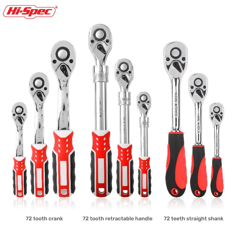 Hi-Spec 1/4 1/2 3/8 72-Tooth Carbon Steel Retractable Ratchet Wrench Automatic Quick Release Spanner Multifunctional Hand Tool