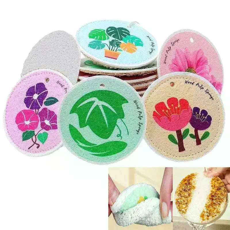 Regretfully Organic Wood Pulp Sponge Wood Pulp Cotton Dishwashing Sponge Wipe Cartoon Flower Wood Pulp Sponge Wipe Kitchen Brush