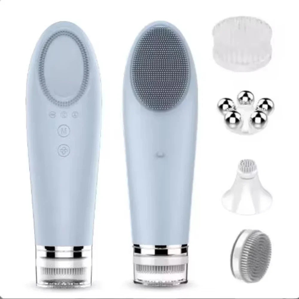 Electric 4 in1 silicone Blackhead Exfoliating Skin Tightening Massage Home Spa Face Cleaner Care Cleansing face brush cleanser