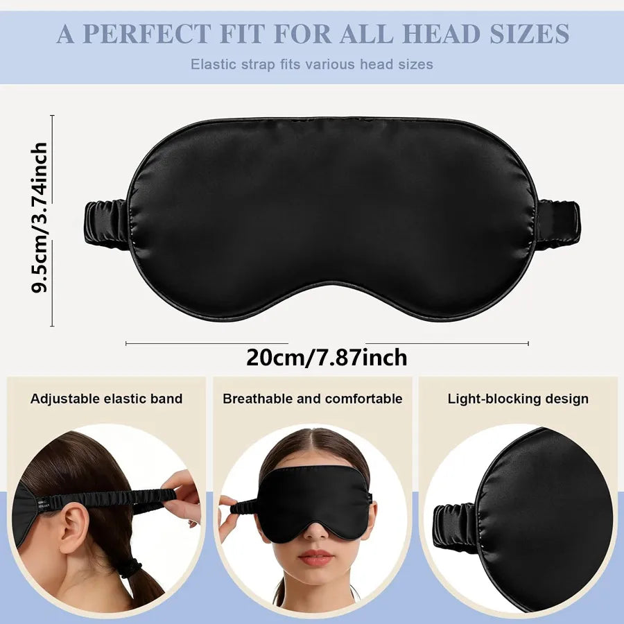 3/1Pcs Anti-Aging Silk Sleeping Mask Double Layer Filled Elastic Band, Soft Light Block Eye Shade with Free Earplugs for Rest