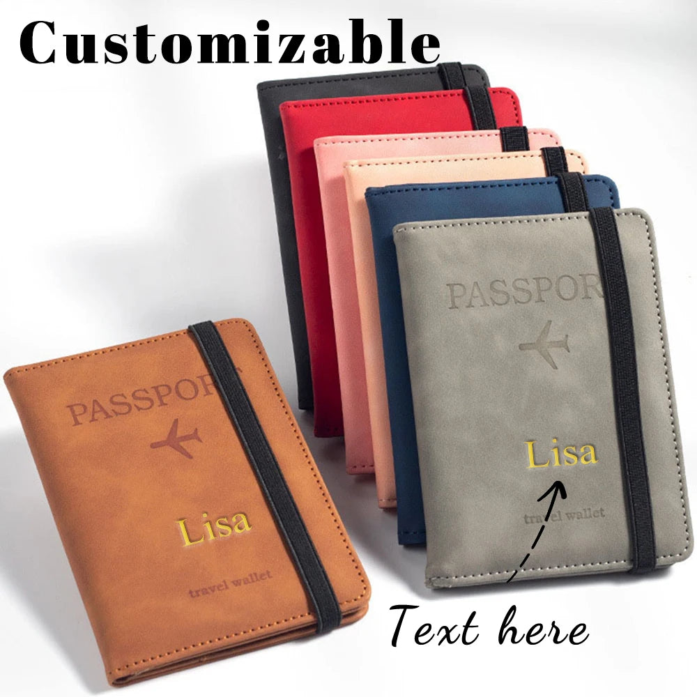 Customized Name PU Men's RFID Passport Holder 2-Style Envelope, Airplane Pattern Printed Anti-Theft Passport Wallet, Minimalist