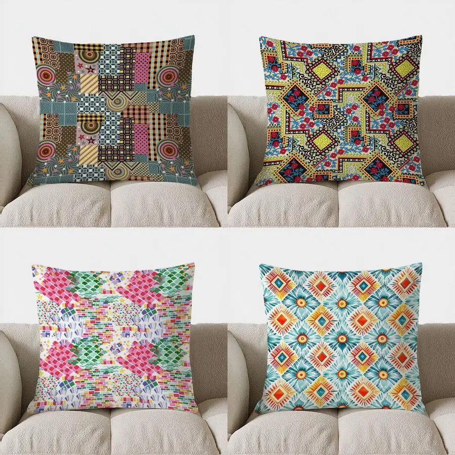 Colorful Geometric Patchwork Pattern Double-sided Printed pillow cover Short plush Suitable living room sofa throw cushion cover