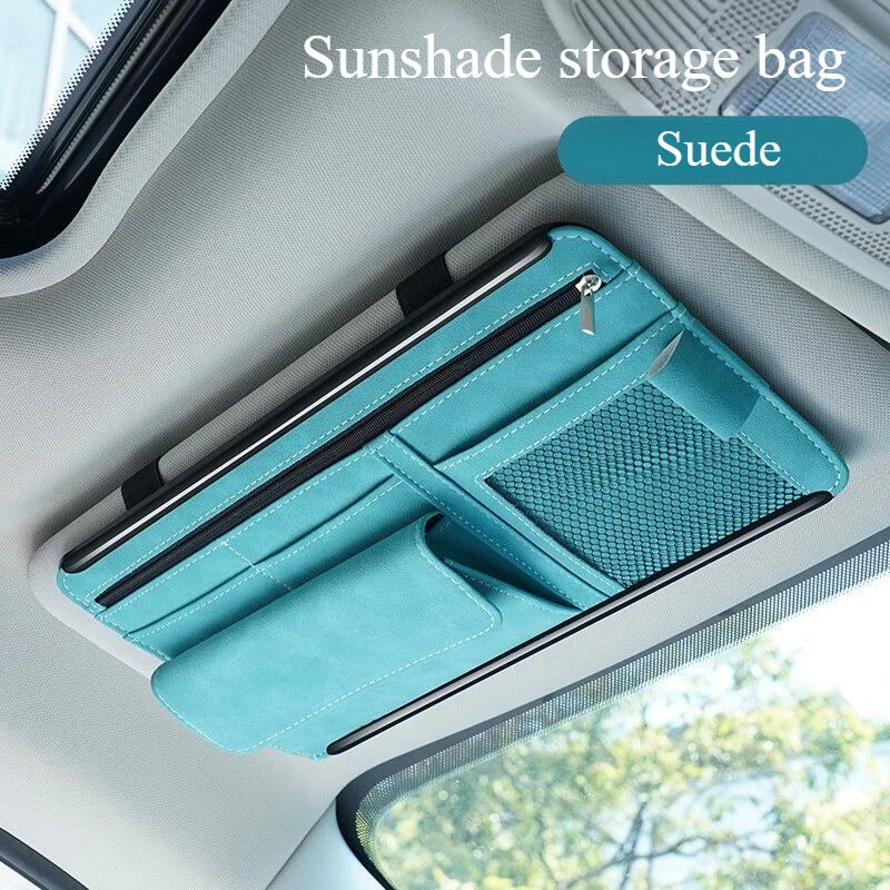 Multifunctional Car Sunshade Storage Cover Suede Interior Glasses Clip ID Card Holder - Interior Car Organizer
