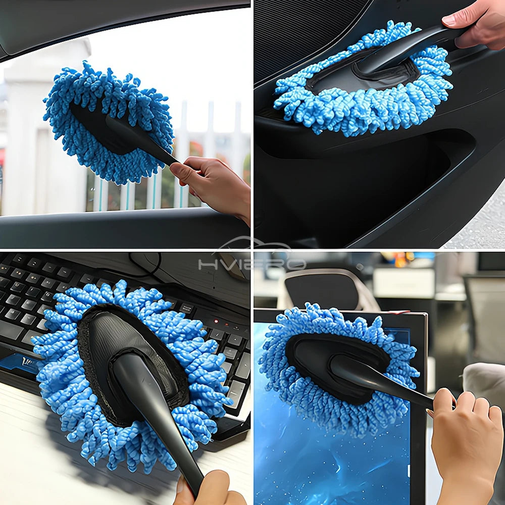 Car Dust Removal Small Duster Wipe Car Soft Brush Cleaning Mini Bristle Brush Dust Removal Nanofiber Interior Accessories Blue