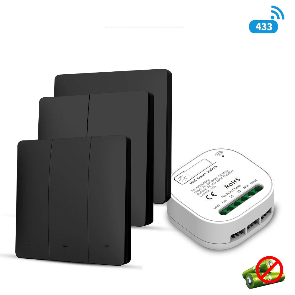 RF433 Self-Powered Wireless Light Switch, Kinetic No Battery,16A Relay, Retrofitting Easy Installation for Home Garage Garden