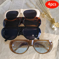 Hiking Camping 4pcs Sets Fashion Women Large Frame Anti Light Glasses UV400 Oval Female Advanced Minimalist Style Glasses
