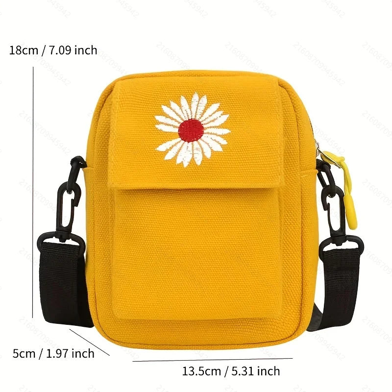 1pc Korean Version of Small Daisy Bag, Messenger Bag Canvas New Small Fresh Simple Versatile Shoulder Mobile Phone Bag